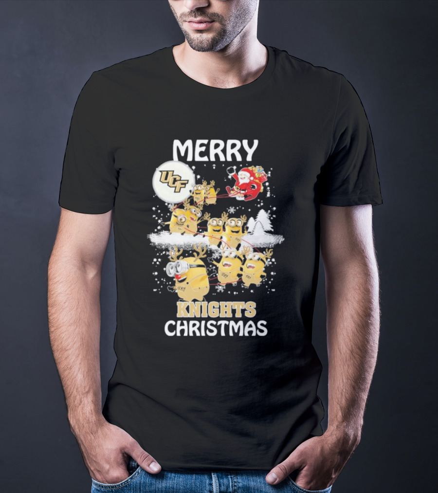 Merry UCF Knights Christmas With Minions And Santa T-Shirt