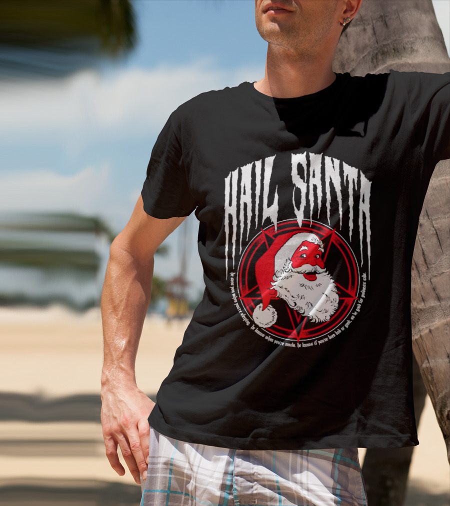 Hail Santa Evil Christmas Pentagram Santa Hat T-Shirt