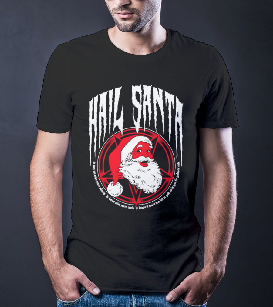 Hail Santa Evil Christmas Pentagram Santa Hat T-Shirt