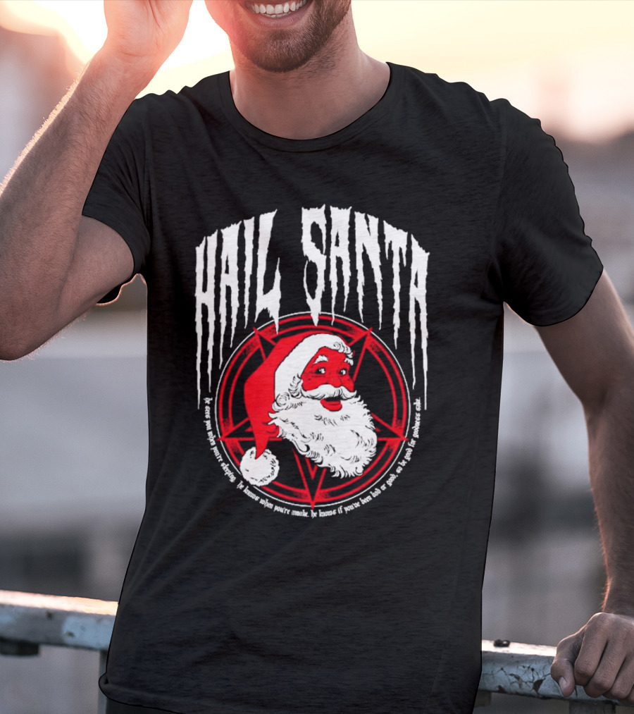 Hail Santa Evil Christmas Pentagram Santa Hat T-Shirt