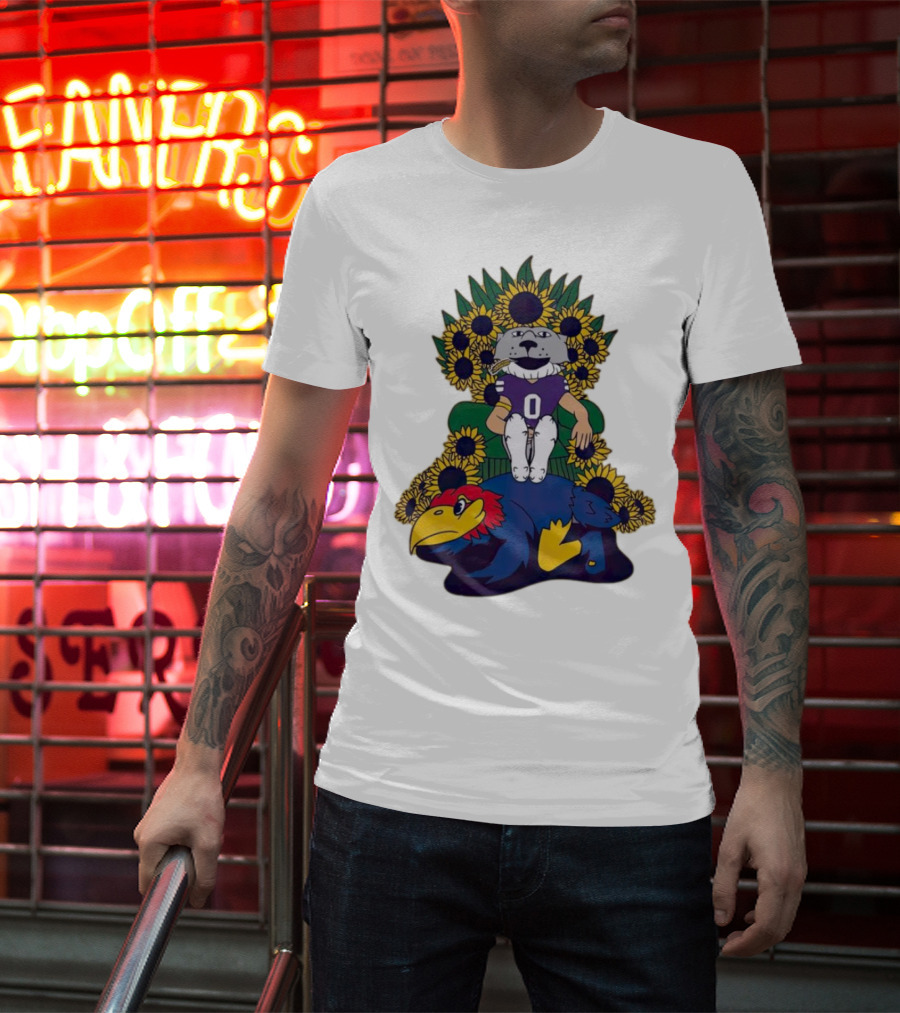 Kansas State Wildcats Mascot Sunflowers Throne With Kansas Jayhawks T-Shirt