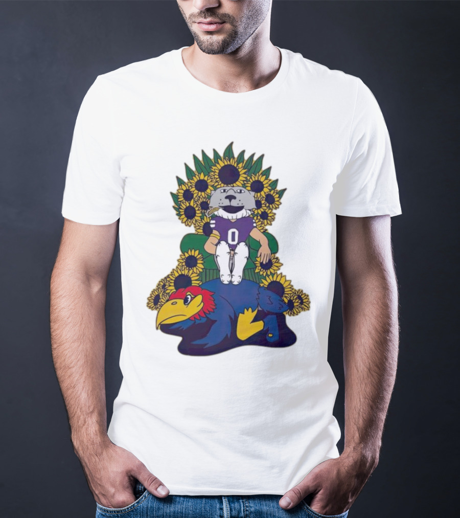 Kansas State Wildcats Mascot Sunflowers Throne With Kansas Jayhawks T-Shirt