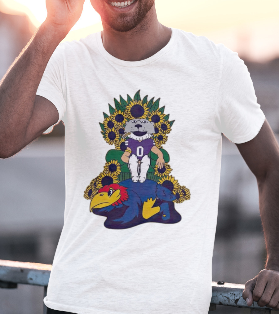 Kansas State Wildcats Mascot Sunflowers Throne With Kansas Jayhawks T-Shirt
