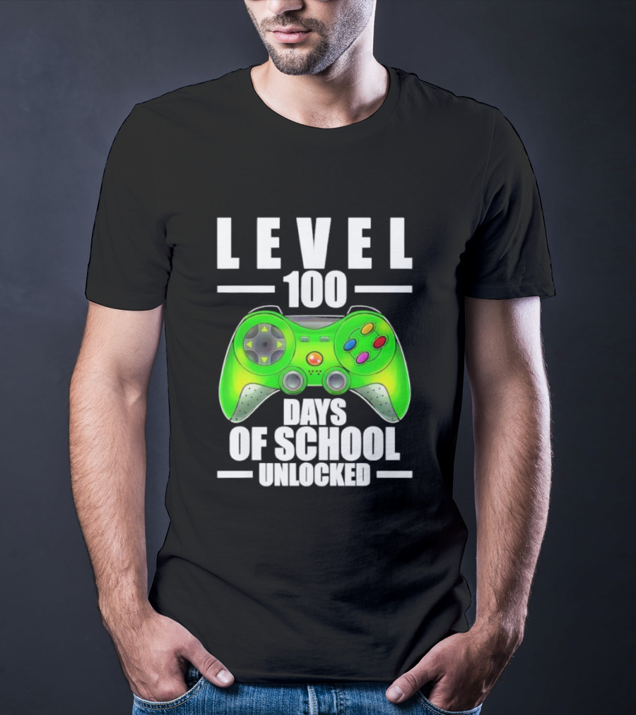 LEVEL 100 DAYS OF SCHOOL UNLOCKED GAMING CONTROLLER T-Shirt