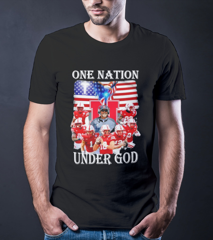 One Nation Under God Nebraska Cornhuskers USA Flag T-Shirt