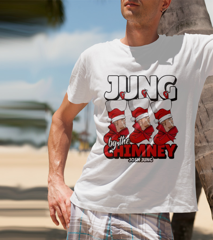 Jung By The Chimney Josh Jung Texas Rangers Santa Hat Bow T-Shirt