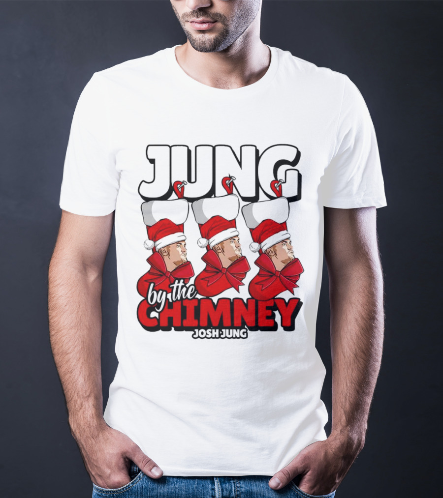 Jung By The Chimney Josh Jung Texas Rangers Santa Hat Bow T-Shirt
