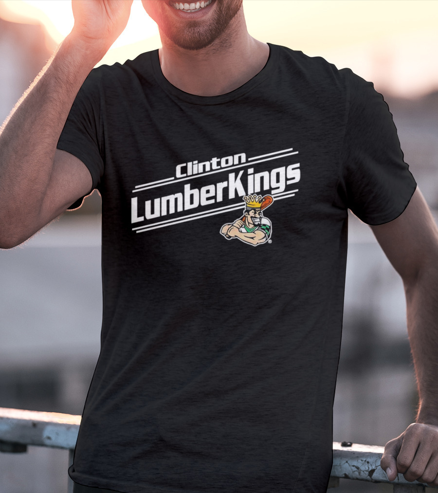 Clinton LumberKings Baseball Team Logo With Lumberjack Holding Bat T-Shirt
