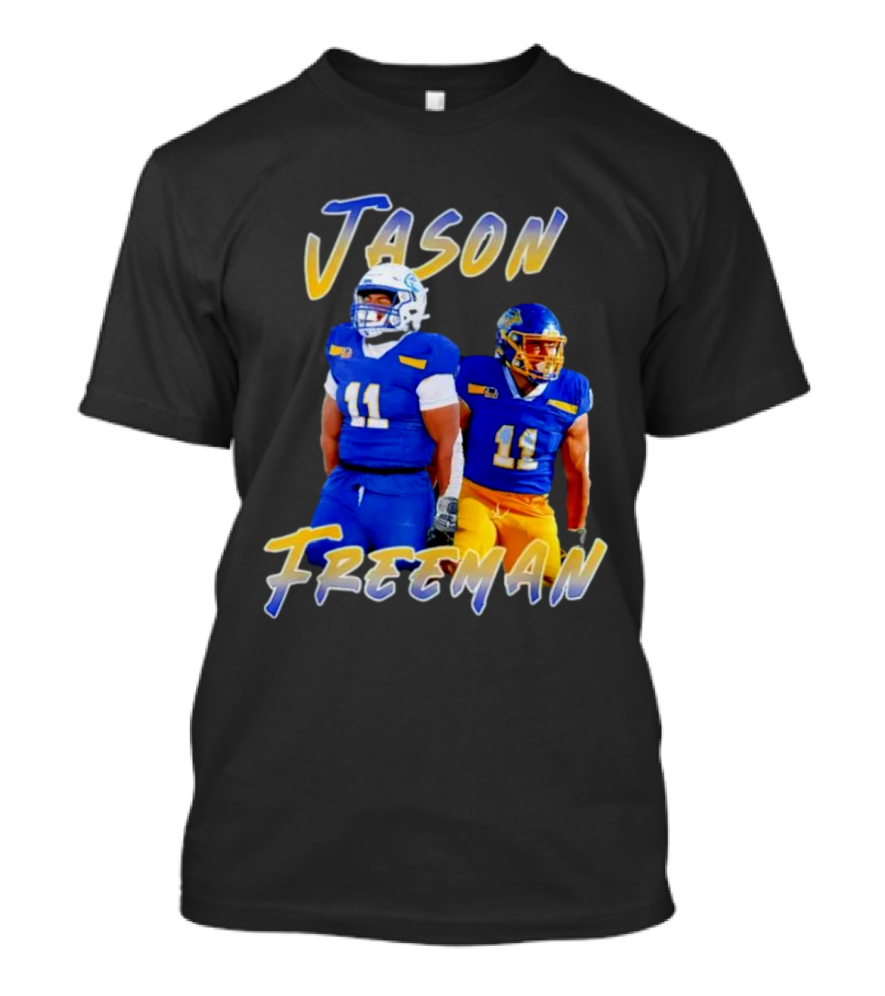Jason Freeman Football Gameday 11 Blue And Yellow Gear T-Shirt