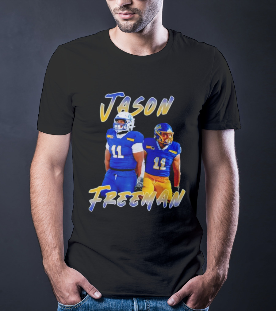 Jason Freeman Football Gameday 11 Blue And Yellow Gear T-Shirt