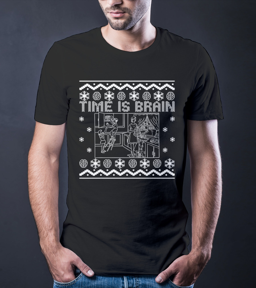 Time Is Brain Retro Kitchen Scene With Snowflake And Brain T-Shirt