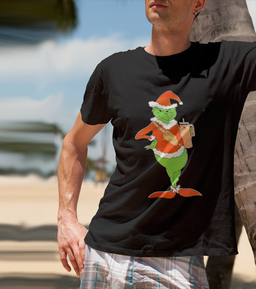 Grinch Santa Stanley Christmas Holiday Cheer Scene T-Shirt