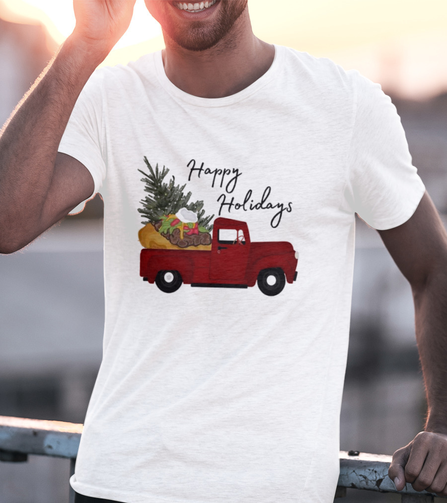 Happy Holidays Red Truck With Taco And Tree T-Shirt