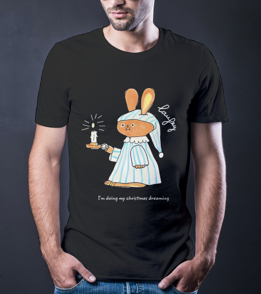Laufey Bunny In Pajamas Holding Candle I'm Doing My Christmas Dreaming T-Shirt