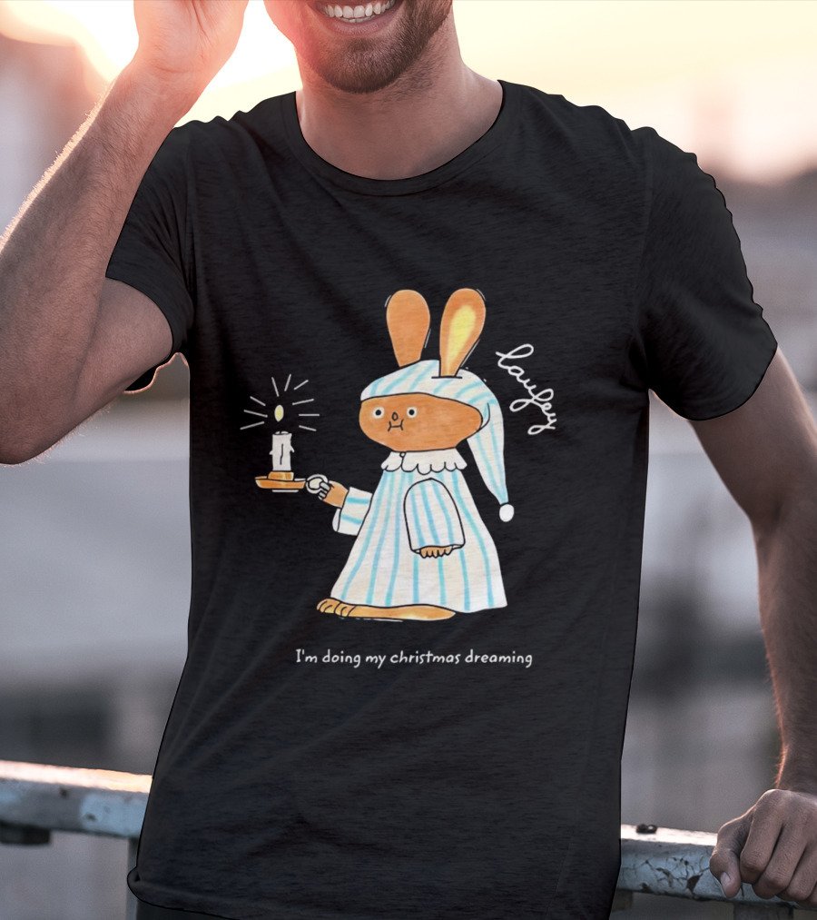 Laufey Bunny In Pajamas Holding Candle I'm Doing My Christmas Dreaming T-Shirt