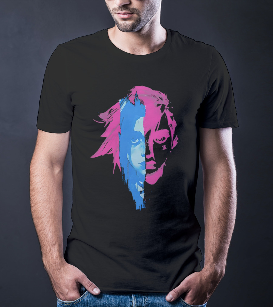 Arcane Vi And Jinx Split Face Blue And Pink T-Shirt