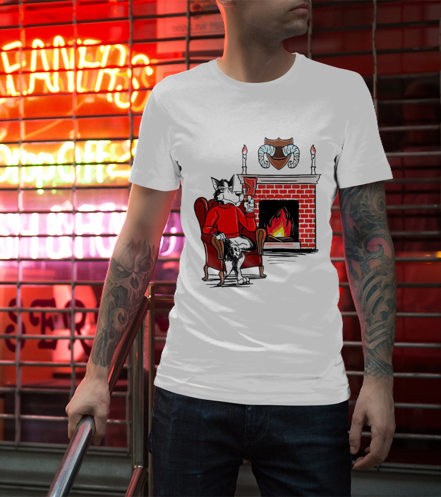 NC State Wolfpack Cozy Fireplace Christmas Scene Sweater Wolf T-Shirt