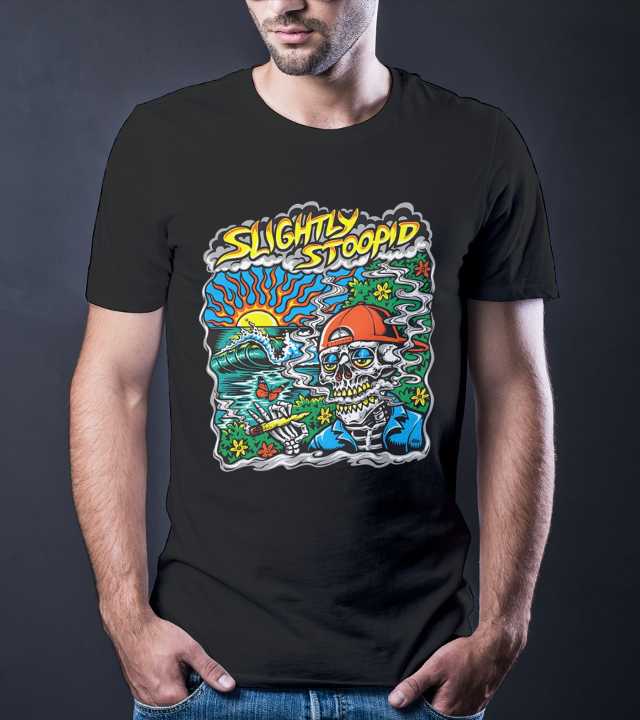 Slightly Stoopid Sun Surf Skeleton Smoke Wake And Bake T-Shirt
