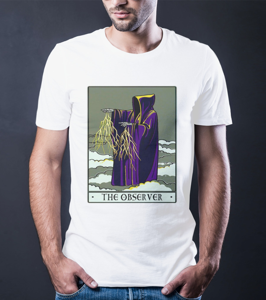 The Observer Hooded Figure With Lightning Tarot Card T-Shirt