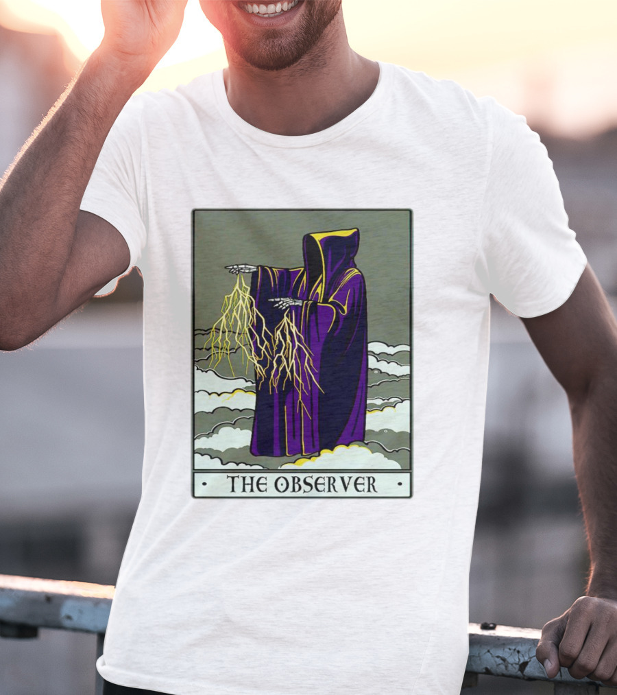 The Observer Hooded Figure With Lightning Tarot Card T-Shirt