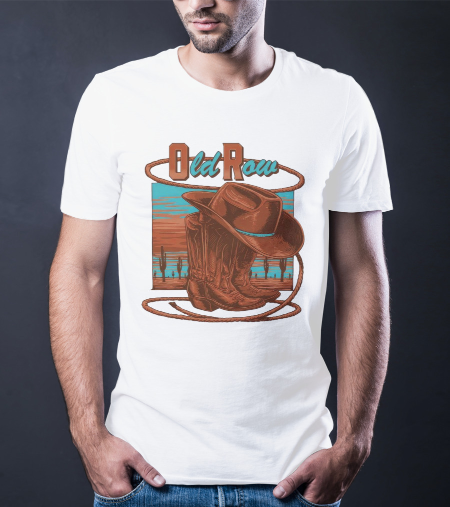 Old Row Western Cowboy Boots And Hat Desert Scene T-Shirt