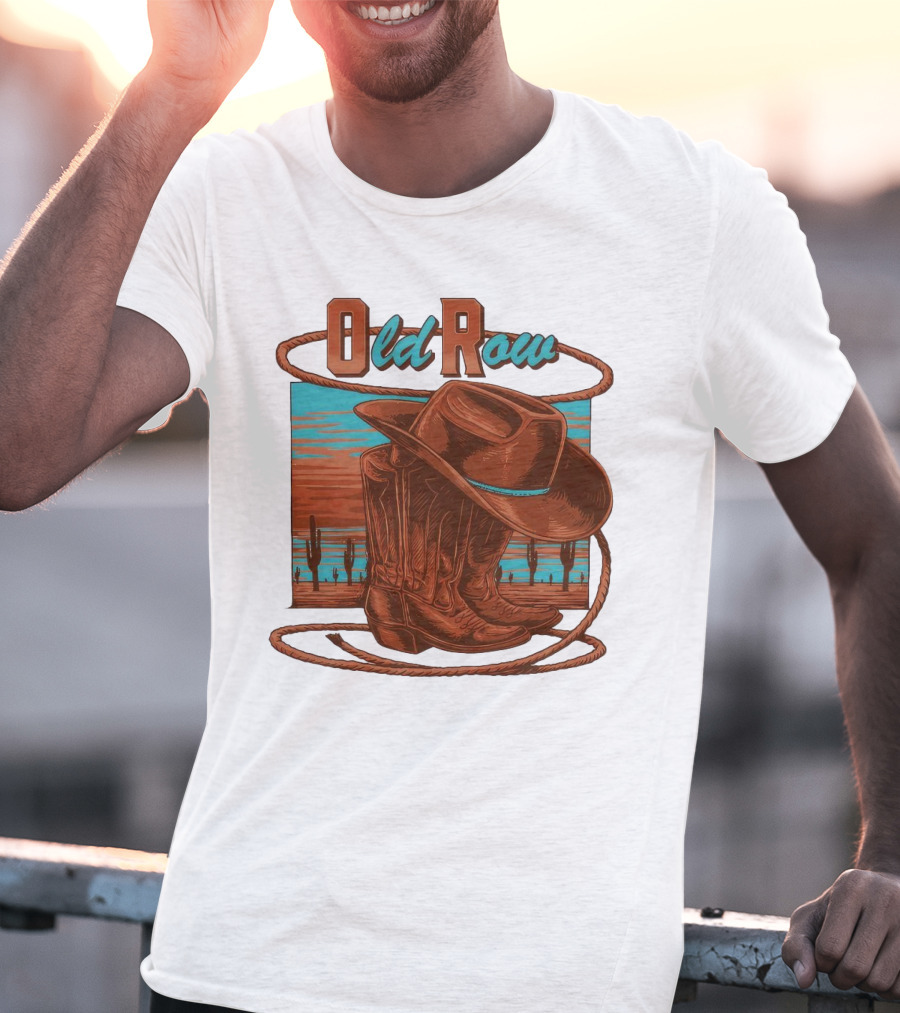 Old Row Western Cowboy Boots And Hat Desert Scene T-Shirt