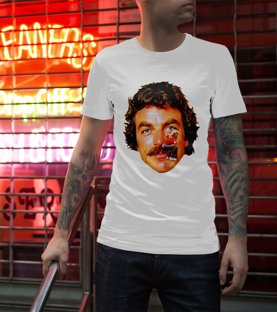 Tom Selleck Mustache Ride Head Portrait With Man T-Shirt