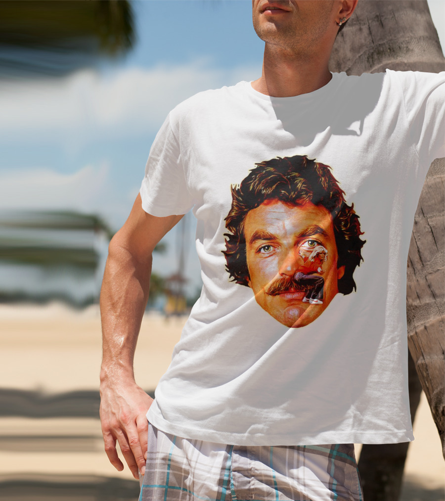 Tom Selleck Mustache Ride Head Portrait With Man T-Shirt