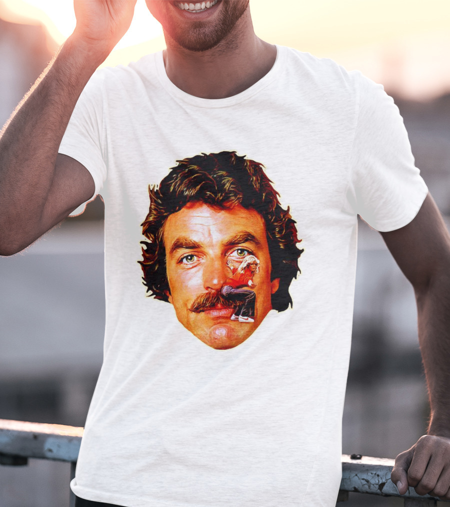 Tom Selleck Mustache Ride Head Portrait With Man T-Shirt