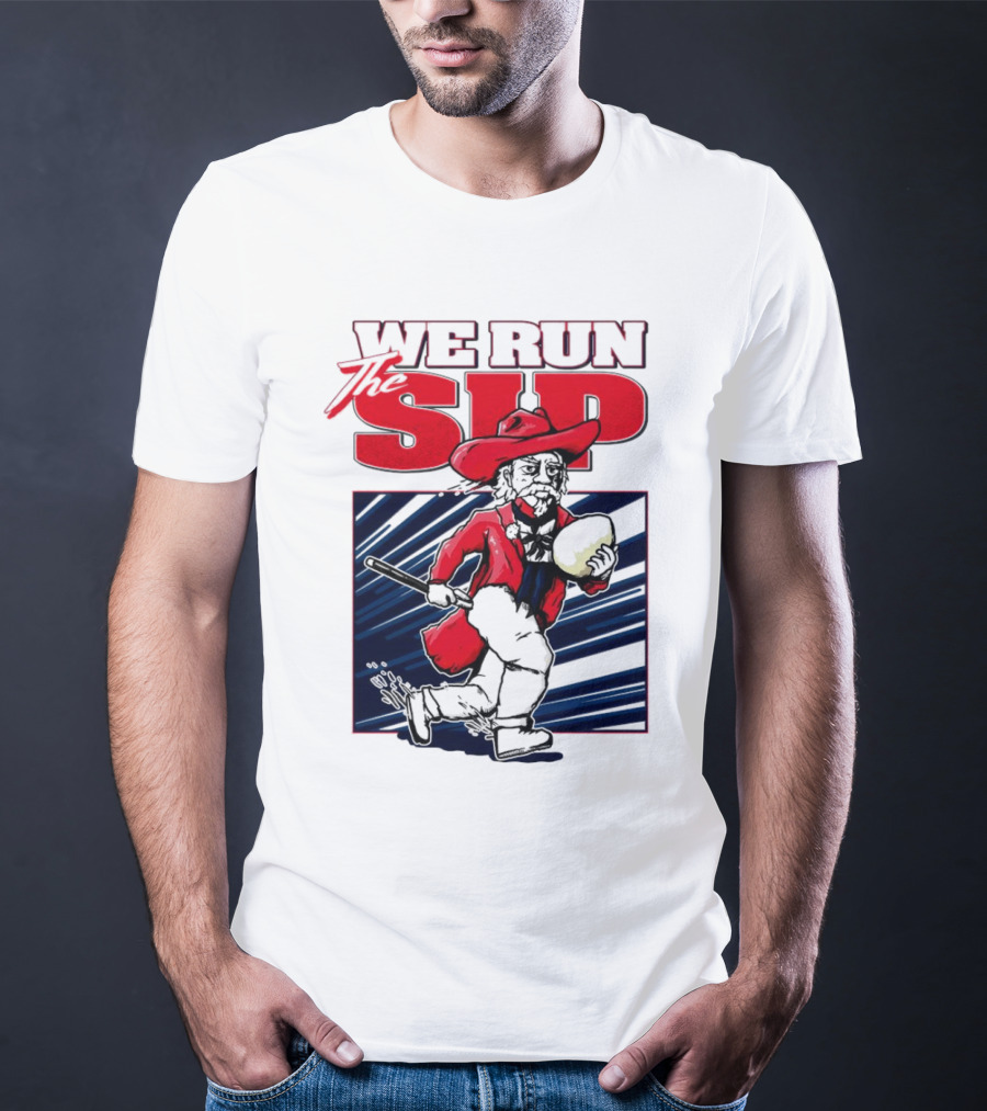We Run The Sip Ole Miss Rebels Football Mascot Running With Ball T-Shirt