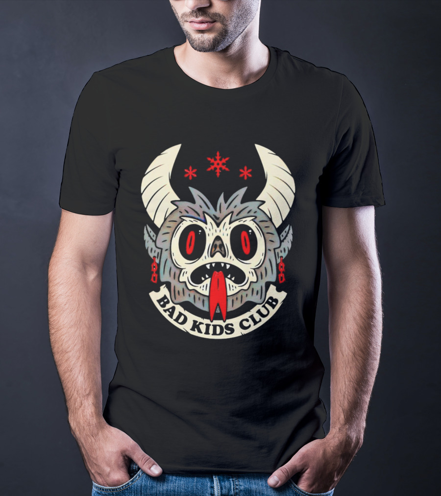 Krampus Bad Kids Club Demon Mask With Horns And Red Eyes T-Shirt