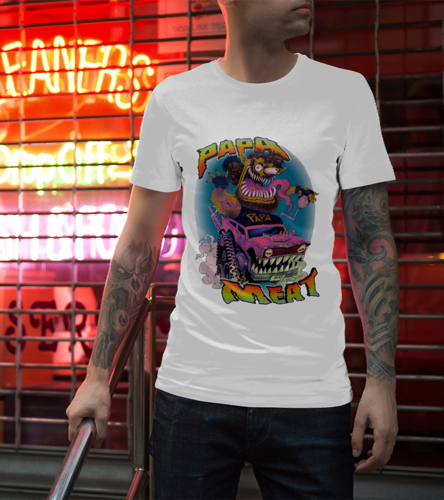 PAPA MEAT Monster Truck Cartoon Art Style Vintage Retro T-Shirt