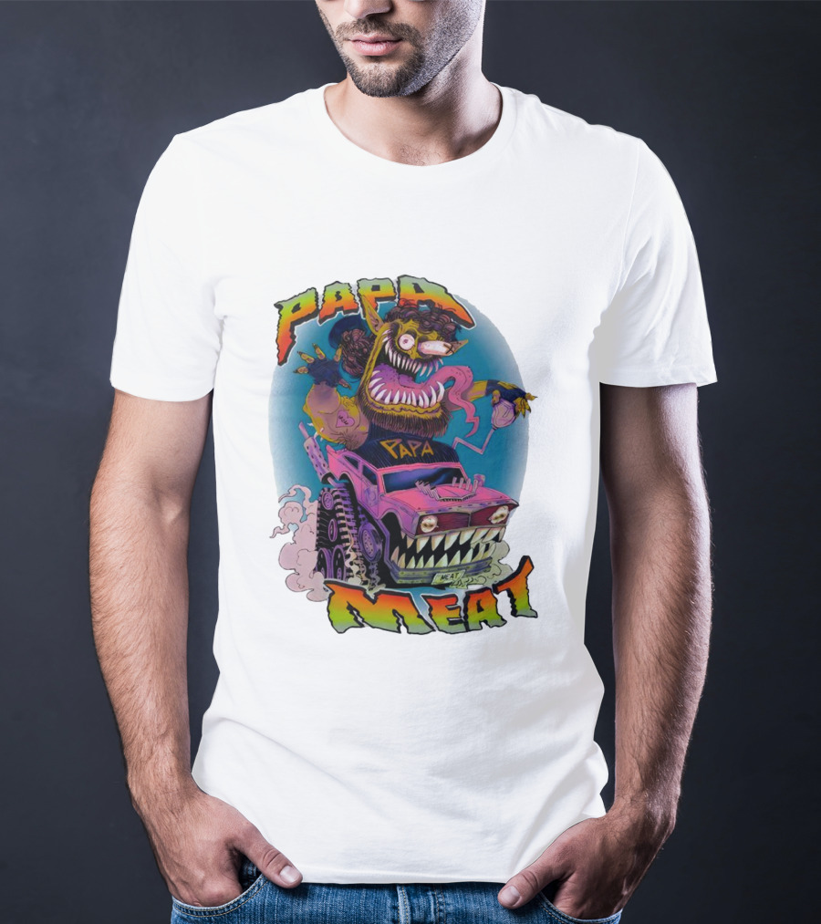 PAPA MEAT Monster Truck Cartoon Art Style Vintage Retro T-Shirt