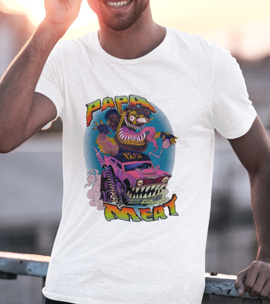 PAPA MEAT Monster Truck Cartoon Art Style Vintage Retro T-Shirt