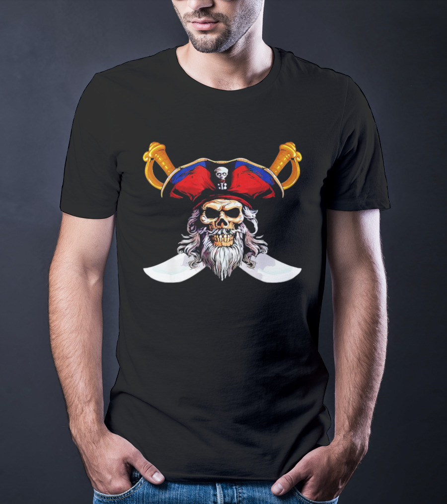 Pirate Skull With Red Hat And Crossed Swords T-Shirt
