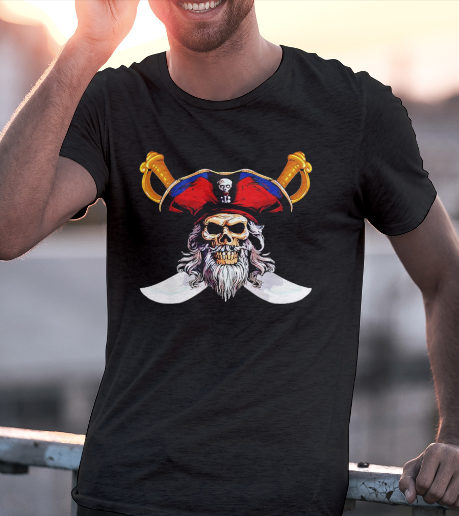 Pirate Skull With Red Hat And Crossed Swords T-Shirt