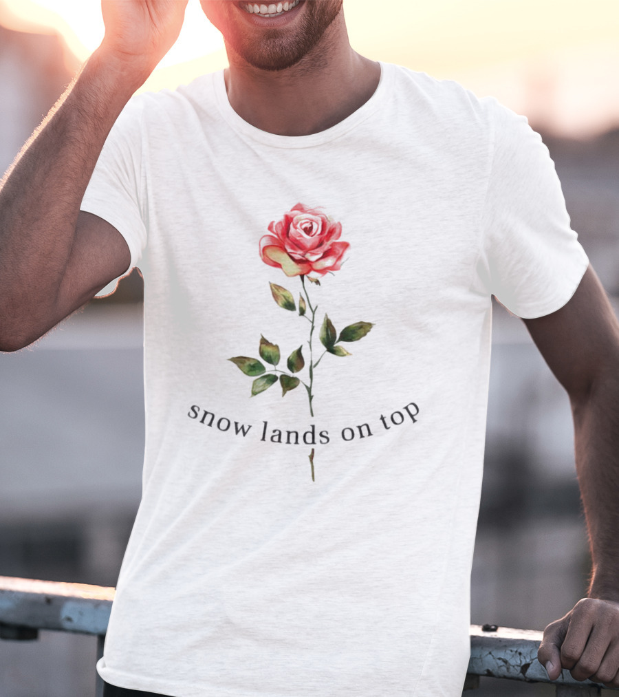 Snow Lands On Top Rose Vintage Botanical T-Shirt