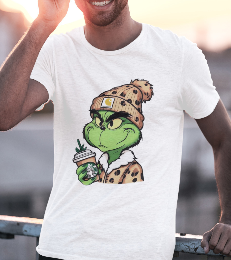 Grinch Boujee Leopard Coffee Cozy Winter T-Shirt