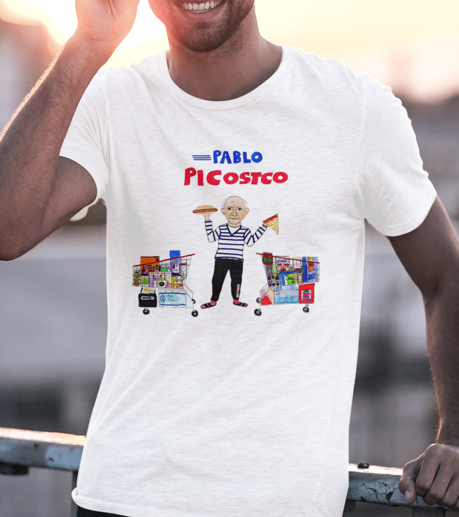 Pablo Picostco Costco Shopping Cart Foodчитывается образ человека с пиццей и бургером T-Shirt