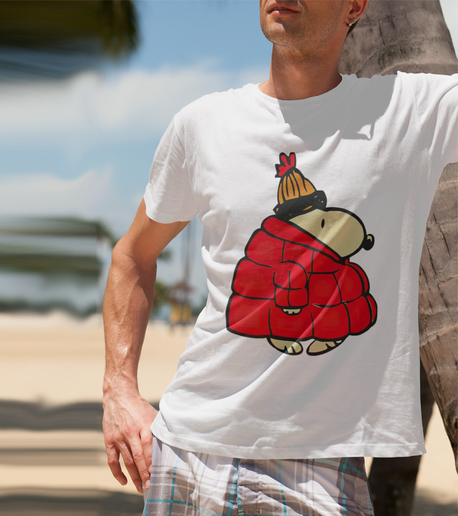 Snopy Puffer Coat Winter Christmas Beanie T-Shirt