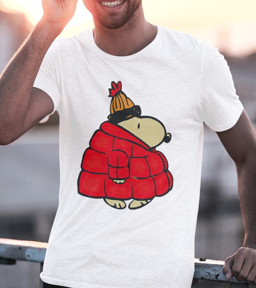 Snopy Puffer Coat Winter Christmas Beanie T-Shirt