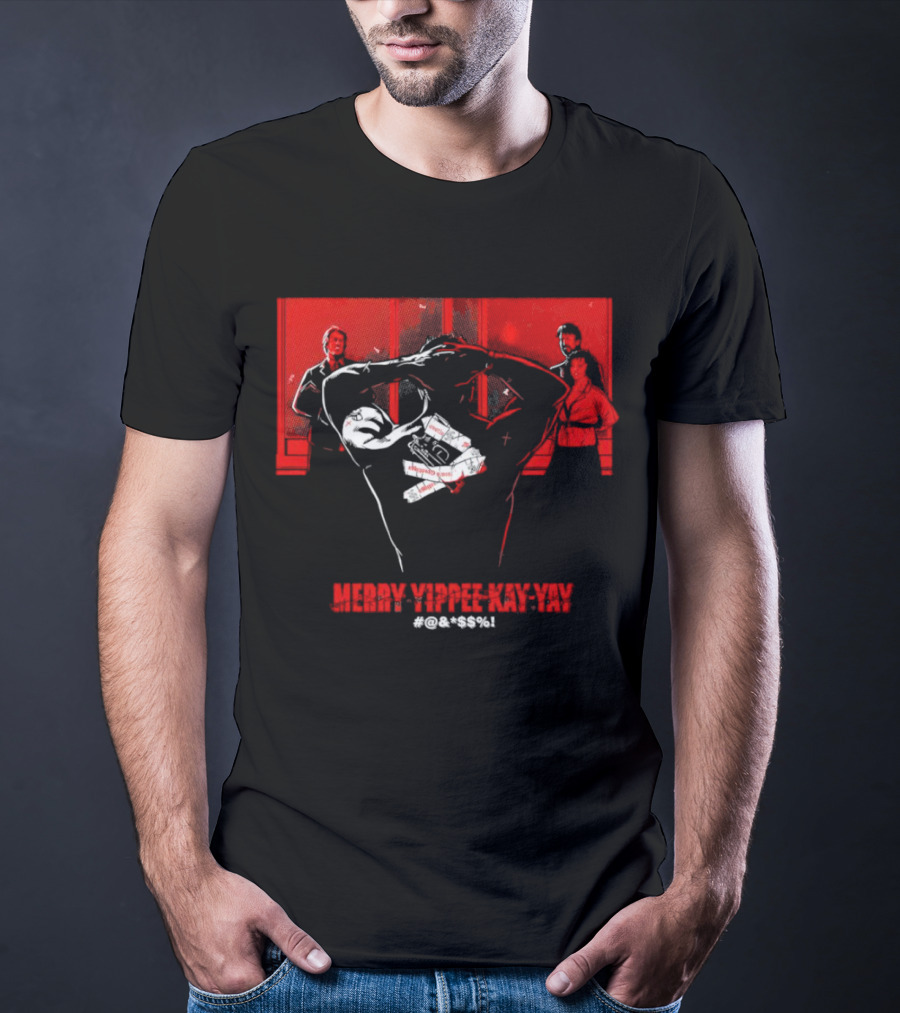 Merry Yippee Kay Yay Die Hard Christmas Scene With Characters And Explosives T-Shirt