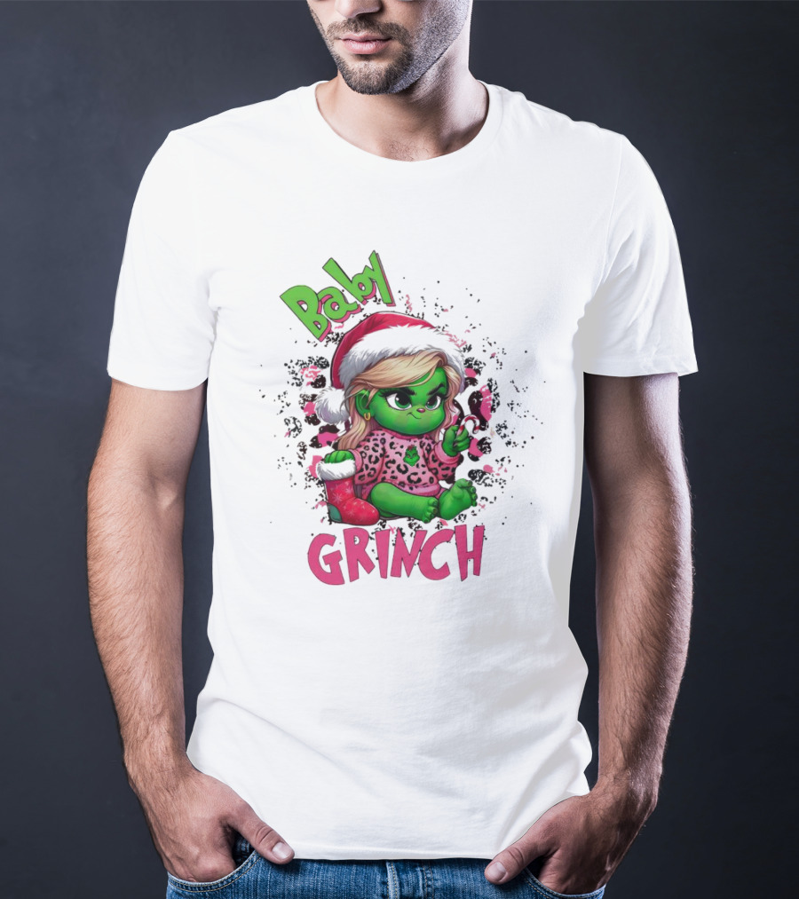 Baby Grinch Pink Leopard Christmas T-Shirt