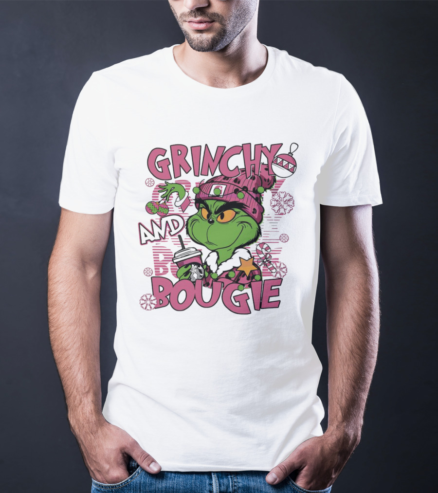Grinchy And Bougie Pink Christmas Holiday T-Shirt