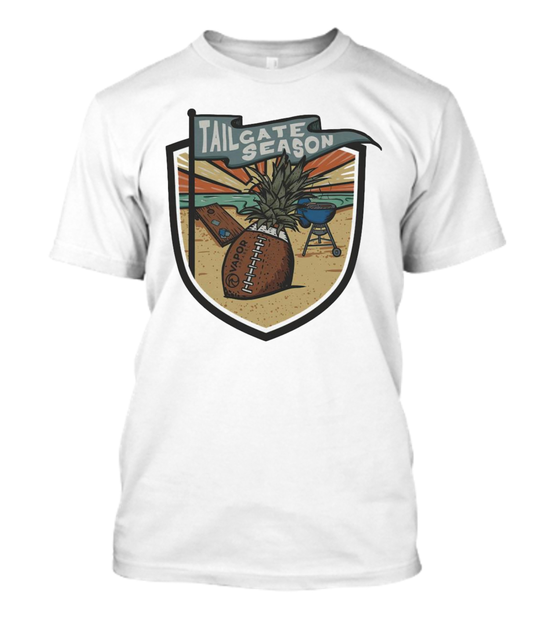 Tailgate Season Vapor Football Pineapple Grill Beach Scene T-Shirt