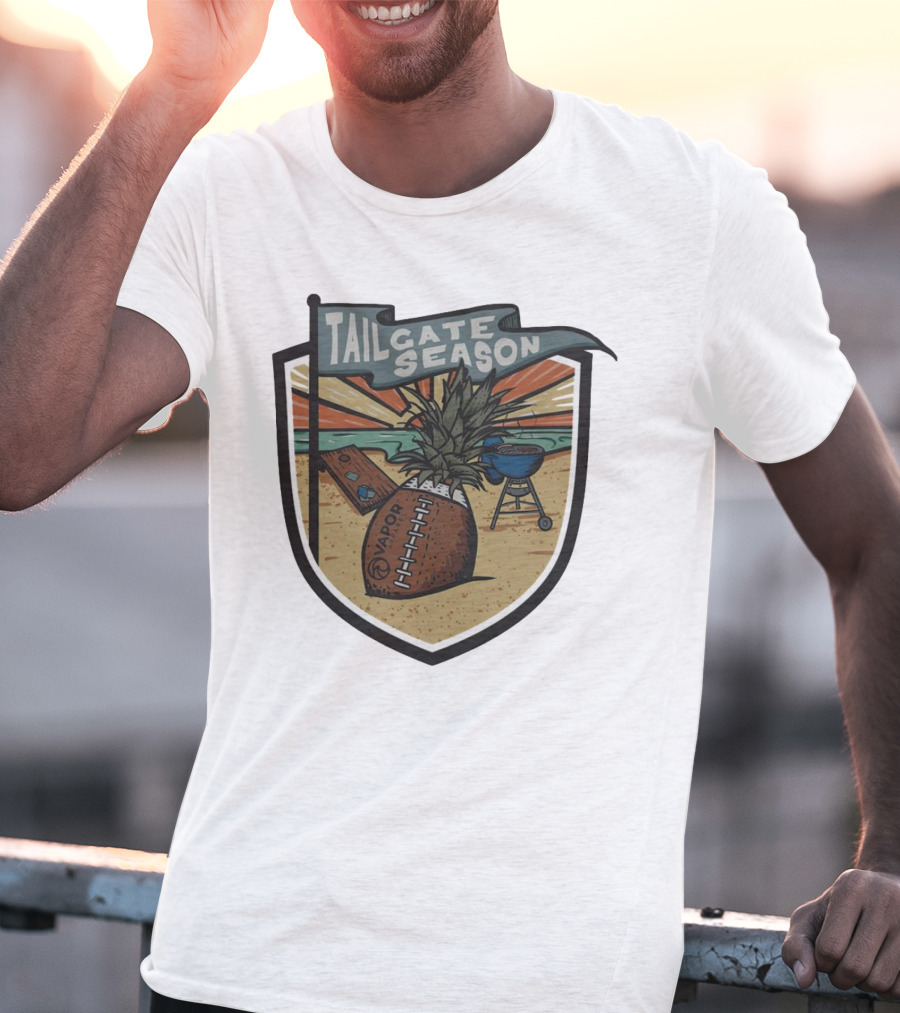 Tailgate Season Vapor Football Pineapple Grill Beach Scene T-Shirt