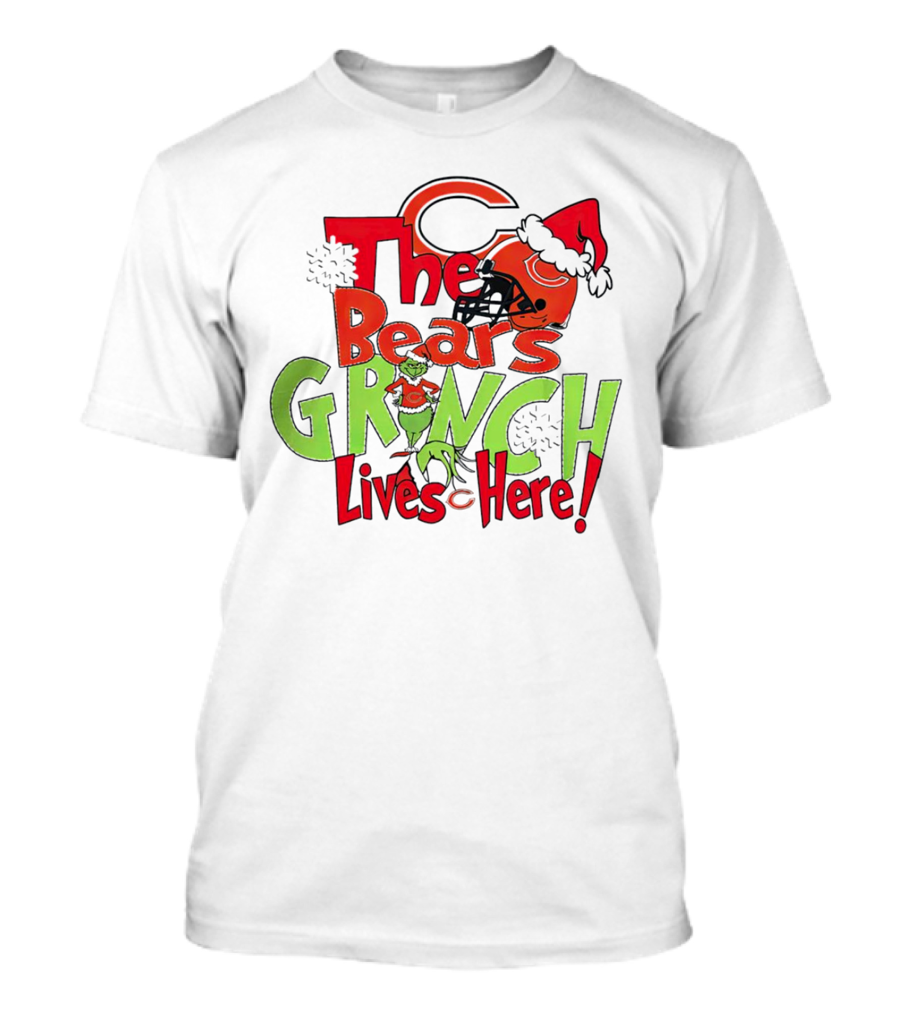 Chicago Bears Grinch Lives Here Christmas Football T-Shirt