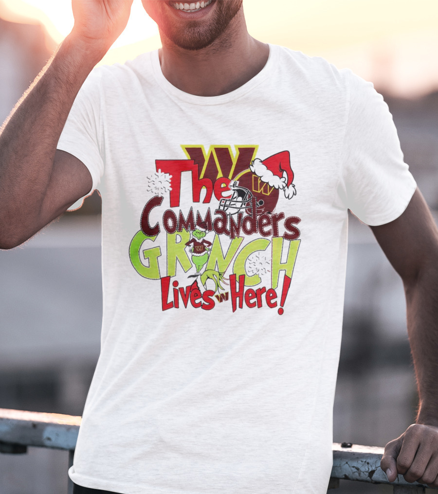 Washington Commanders Grinch Lives Here Christmas Football Holiday Cheer T-Shirt