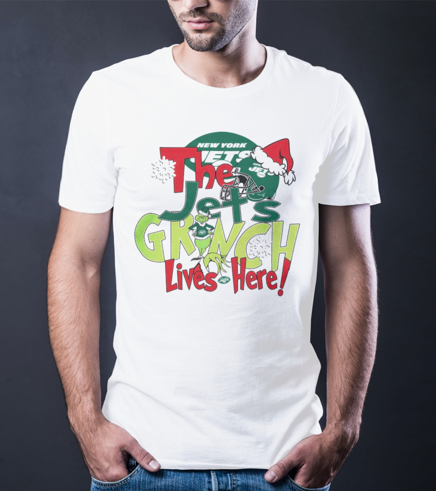 The New York Jets Grinch Lives Here Christmas Festive T-Shirt