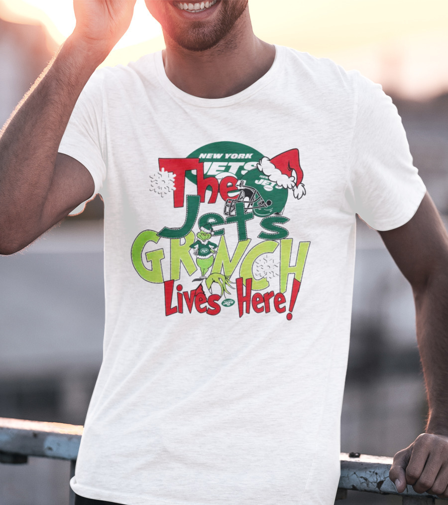 The New York Jets Grinch Lives Here Christmas Festive T-Shirt